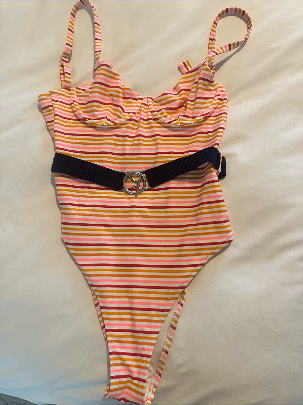 aerie Striped One-Piece Swimsuit in Pink, Orange, Yellow